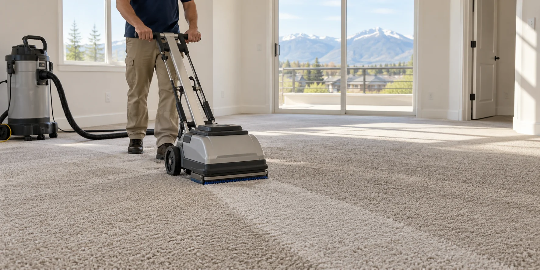Professional carpet cleaning in a vacant apartment